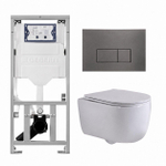 QeramiQ Dely Swirl Toiletset - 36.3x51.7cm - Geberit UP320 inbouwreservoir - met Burda frame - slim zitting - gunmetal bedieningsplaat - rechthoekige knoppen - glans wit SW1126096