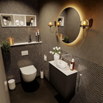Mondiaz Fowy Meuble de toilette - 60x50x23cm - mat urbain - 0 trous de robinet - lavabo centré - 2 portes - solid surface - plan MDF - lavabo : blanc SW760865
