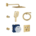 GROHE Grohtherm SmartControl Ensemble de douche de tête encastré - douche de tête carrée 31cm - douchette carrée - bras mural - cool sunrise brossé SW542801