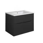 Crosswater Glide II Ensemble meuble de salle de bains - 50x45x52cm - 2 tiroirs - sans poignées - lavabo blanc - noir mat SW892745