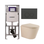 QeramiQ Dely Toiletset - 36.3x51.7cm - diepspoel - rimless - Geberit UP320 inbouwreservoir - softclose toilet zitting 35 mm - bedieningsplaat mat antraciet - ronde knoppen - mat beige SW1236505