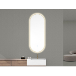 Wiesbaden Nomi spiegel met lijst ovaal met LED, dimbaar en spiegelverwarming 50 x 100 cm geborsteld messing SW892034