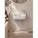 QeramiQ Fuente pack lave-mains – demi-rond – 40 x 21,5 x 12 cm – céramique blanc mat – perçage à droite – robinet chromé SW1232785