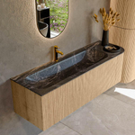 MONDIAZ KURVE-DLUX 145cm Meuble salle de bain avec module 25 D - couleur Oak - 1 tiroir - 1 porte - vasque BIG LARGE gauche - 1 trou de robinet - couleur Lava SW1137192