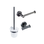 Fortifura Calvi Toiletset 3-delig - toiletrolhouder zonder klep - toiletborstel - handdoekhaak dubbel rond - Geborsteld gunmetal PVD SW1248394