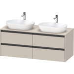 Duravit Ketho.2 Wastafelonderbouwkast - inclusief consoleplaat - met 4 laden - voor dubbele waskommen - 140x55x56.8cm - met handgrepen antraciet - taupe mat SW772807