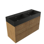 Saniclass Holz Atelier Ensemble meuble de salle de bains - 120x45x60cm - lavabo en céramique noir mat - 2 vasques - 2 trous de robinet - 2 tiroirs - chêne naturel mat (bois) SW1579642
