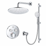 Grohe - Adema Rise ensemble de douche pluie – douche de tête Ø 30 cm – bras mural courbé 20 cm – douchette ronde – 2 fonctions – chrome SW811937