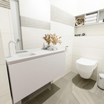 MONDIAZ OLAN Kit lave-mains - 100x30x40cm - 1 trou de robinet - 1 tiroir - lin mat - lavabo à gauche - Solid Surface Blanc SW473404