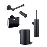 Fortifura Calvi Toiletset 5-delig - toiletrolhouder - reserverolhouder - toiletborstelhouder - handdoekhaak - pedaalemmer - mat zwart SW1443515