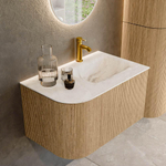 MONDIAZ KURVE-DLUX 75cm Meuble salle de bain avec module 25 G - couleur Oak - 1 tiroir - 1 porte - vasque GRUNNE droite - 1 trou de robinet - couleur Frappe SW1137308