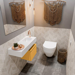 MONDIAZ ANDOR Toiletmeubel - 80x30x30cm - 1 kraangat - 1 lades - ocher mat - wasbak rechts - Solid surface - Wit SW474126