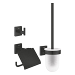 GROHE Start Cube QuickFix Toilet Accessoireset 3-delig - toiletrolhouder - met klep - handdoekhaak - toiletborstel - met glazen houder - matte black SW1126421