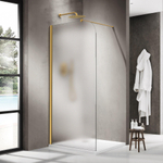 Fortifura Galeria Inloopdouche - 90x200cm - afgeronde glaswand - links - mat - glas - wandarm - PVD - geborsteld messing (goud) SW1420702