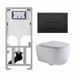 QeramiQ Dely Swirl Ensemble WC- 36,3x51,7 cm - Réservoir encastré Geberit UP320 - Abattant fin - Plaque de commande noire mate - Boutons rectangulaires - Blanc brillant SW1126089