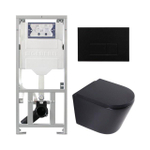 QeramiQ Dely Toiletset - 36.3x51.7cm - diepspoel - rimless - Geberit UP320 inbouwreservoir - softclose toilet zitting - 35mm - kunstof mat zwarte bedieningsplaat - rechthoekige knoppen - mat zwart SW1235425