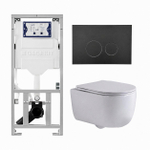 QeramiQ Dely Swirl Ensemble WC- 36,3x51,7 cm - Réservoir encastré Geberit UP320 - Abattant fin - Plaque de commande noire mate - Boutons ronds - Blanc brillant SW1126088