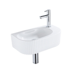 QeramiQ Blend Ensemble de lave-mains - 40x21.5x12cm - droit - nervuré - demi-rond - 1 trou de robinet - céramique - robinet de lave-mains chromé - bonde - siphon abaissé - blanc brillant SW1232875