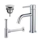 Fortifura Calvi Slim Wastafelkraanset - lage wastafelkraan - always open plug - design - sifon - hoogglans chroom SW911737
