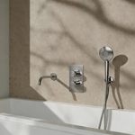 Fortifura Calvi Ensemble de robinet de baignoire - bec - 22cm réductible - corps lisse - douchette ronde - partie encastrable - support mural - inox brossé PVD SW1244018