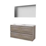 Basic-Line Basic 46 ensemble de meubles de salle de bain 120x46cm sans poignée 4 tiroirs lavabo acrylique 0 trous de robinetterie miroir mfc scotch oak SW350817