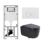 QeramiQ Dely Swirl Ensemble WC - 36.3x51.7cm - réservoir encastré Geberit UP320 - avec cadre Burda - abattant 35mm - plaque de commande blanc brillant - boutons ronds - noir mat SW1138620