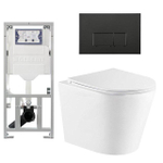 QeramiQ Dely Ensemble WC - 36.3x51.7cm - cuvette profonde - sans bride - réservoir encastré Geberit UP320 - avec cadre Burda - abattant WC softclose - plaque de commande noire mate - boutons rectangulaires - blanc mat SW804602
