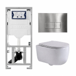 QeramiQ Dely Swirl Toiletset - 36.3x51.7cm - diepspoel - rimless - Geberit UP320 inbouwreservoir - met Burda frame - slim zitting - steel bedieningsplaat - rechtehoekige knoppen - mat wit SW1126120