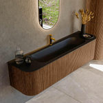 MONDIAZ KURVE 170cm Meuble salle de bain avec module 25 G et D - couleur Walnut - 1 tiroir - 2 portes - vasque BIG LARGE centre - 1 trou de robinet - Urban SW1138513