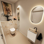 MONDIAZ TURE-DLUX Meuble toilette - 40cm - Talc - EDEN - vasque Frappe - position gauche - 1 trou de robinet SW1102584