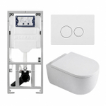 QeramiQ Dely Swirl Toiletset - 36.3x51.7cm - Geberit UP320 inbouwreservoir - met Burda frame - 35mm zitting - mat witte metalen bedieningsplaat - ronde knoppen - glans wit SW1138651