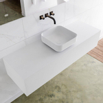 Mondiaz Lagom Meuble salle de bains 140x30.9x45cm Solid Surface Talc 1 tiroir avec lavabo BINX vasque à poser Centre sans trous de robinet SW409043