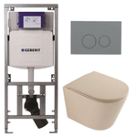 QeramiQ Dely Pack WC - 36,3x51,7cm - à fond creux - sans bride - réservoir WC attenant Geberit UP320 - abattant WC à fermeture douce - plaque de déclenchement gris clair - boutons ronds - beige mat SW1242404