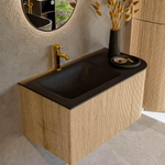 MONDIAZ KURVE 85cm Meuble salle de bain avec module 25 D - couleur Oak - 1 tiroir - 1 porte - vasque CLOUD gauche - 1 trou de robinet - Urban SW1138341