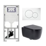 QeramiQ Dely Swirl Pack WC - 36.5x53cm - réservoir encastré Geberit UP320 - abattant mince - plaque de déclenchement sigma blanche - boutons ronds - noir mat SW1130188