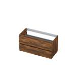 INK Wastafelonderkast - 100x45x52cm - 2 lades - greeploos - met houten keerlijst - MFC - Noten SW207412