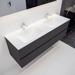 Mondiaz VICA Meuble Dark grey avec 4 tiroirs 150x50x45cm vasque lavabo Cloud double 2 trous de robinet SW409830