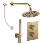 Crosswater MPRO Ensemble de douche de tête encastré - 2 leviers - bonde de baignoire - pomme de douche 20cm - douchette - bras de douche mural - laiton brossé SW1472581