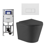 QeramiQ Dely Pack WC - 36.3x51.7cm - à fond creux - sans bride - réservoir encastrable Geberit UP320 - abattant frein de chute - plaque de déclenchement blanc mat - boutons rectangulaires - noir mat SW1102479