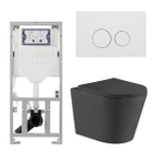 QeramiQ Dely Ensemble WC - 36.3x51.7cm - sortie profonde - sans bride - réservoir encastré Geberit UP320 - avec cadre Burda - abattant de WC softclose - plaque de commande blanc mat - boutons ronds - noir mat SW1102478