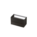INK Wastafelonderkast - 90x45x52cm - 2 lades - greeploos - met houten keerlijst - MFC - Intens eiken SW439418