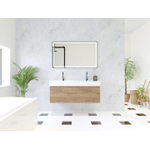 HR Matrix ensemble meuble de salle de bain 3d 120cm 1 tiroir sans poignée avec bandeau de poignée en couleur chêne français avec vasque kube 2 trous de robinetterie blanc SW857120