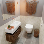 MONDIAZ ANDOR Meuble WC - 80x30x30cm - 0 trous de robinet - 1 tiroirs - dark brown mat - lavabo à droite - Solid surface - Blanc SW474325
