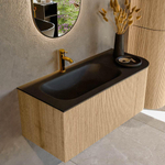 MONDIAZ KURVE 105cm Meuble salle de bain avec module 25 D - couleur Oak - 1 tiroir - 1 porte - vasque BIG SMALL gauche - 1 trou de robinet - Urban SW1138377