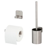 Tiger Colar Ensemble d’accessoires pour toilettes - porte-rouleau de papier toilette - sans couvercle - porte-balai de WC - patère - autocollant - acier inoxydable brossé SW877231