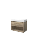 Proline loft ensemble de meubles de salle de bains 80x46x62cm meuble avec étagère chêne brut avec 1 trou pour robinetterie polystone blanc brillant SW350070