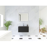 HR badmeubelen Matrix 3D ensemble meuble de salle de bains 80cm 1 tiroir sans poignée avec profil de préhension en couleur Noir mat avec lavabo Djazz 1 trou de robinet noir mat SW857032