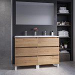 Adema Chaci PLUS Ensemble de meuble - 119x86x45.9cm - 2 vasques en céramique Blanc - 2 trous de robinet - 6 tiroirs - miroir rectangulaire - Cannelle SW926381