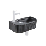 QeramiQ Fuente fonteinset – halfrond – 40x21.5x12 cm – keramiek zwart mat – mat witte kraan – geribbeld SW1233010