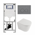 QeramiQ Dely Pack WC - 36,3x51,7cm - à fond creux - sans bride - réservoir encastré Geberit UP320 - abattant WC softclose 35 mm - plaque de déclenchement gris clair - boutons ronds - blanc mat SW1235374